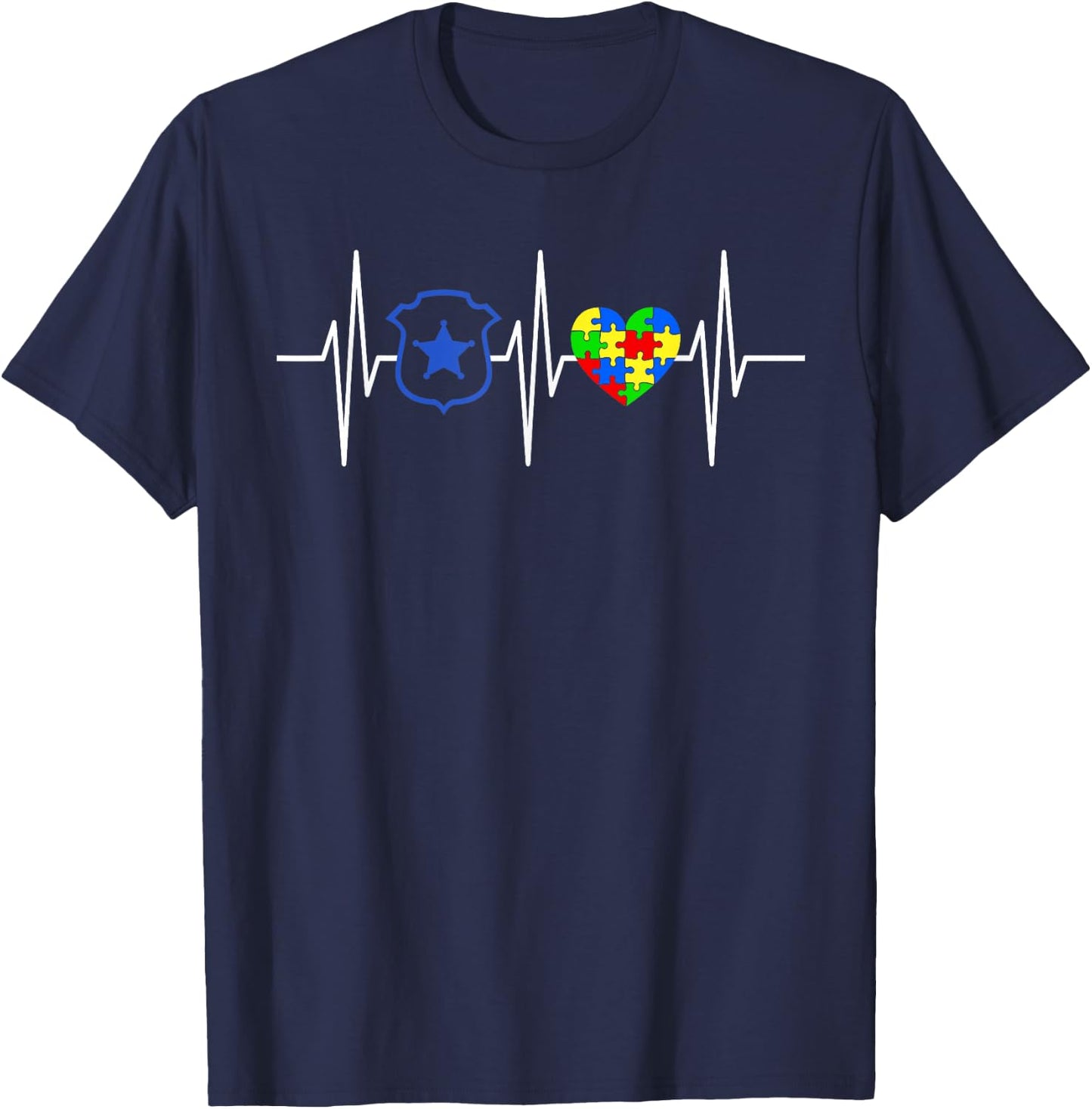 Police Autism Awareness Shirt Colored Puzzle Heart T-Shirt - T-Shirt | Navy