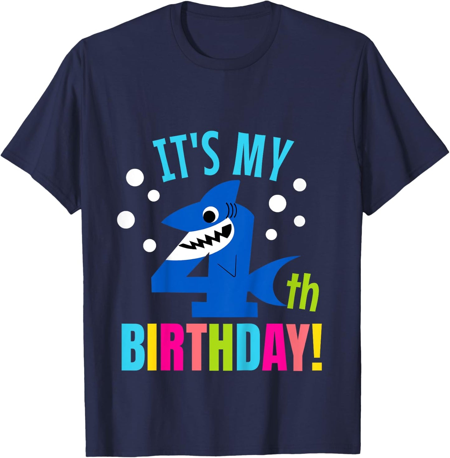 4 Year Old 4th Shark Party Birthday Baby Gift Girls And Boys T-Shirt - T-Shirt | Navy
