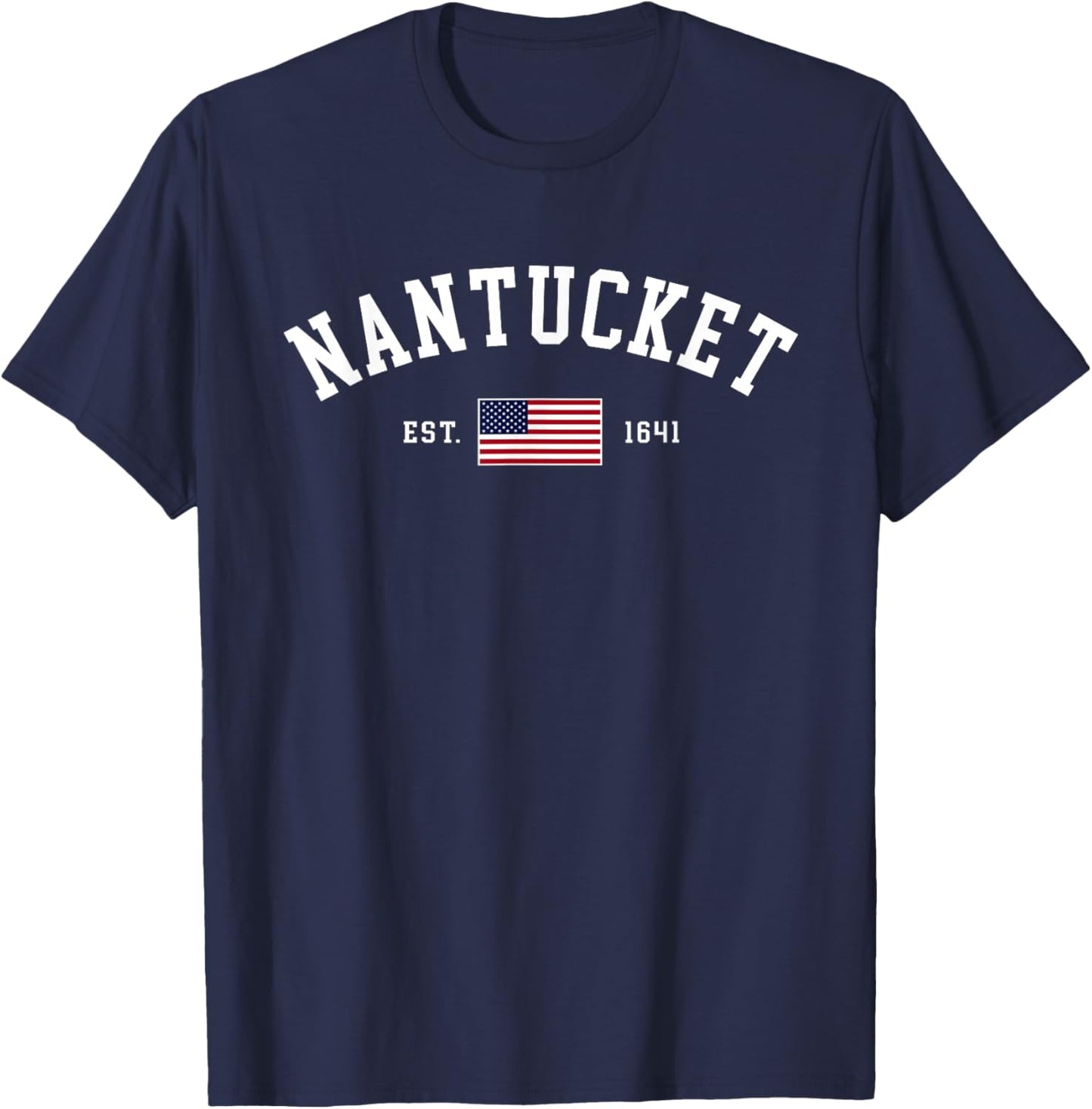 Nantucket Massachusetts July 4th US Flag Retro Throwback T-Shirt - T-Shirt | Navy