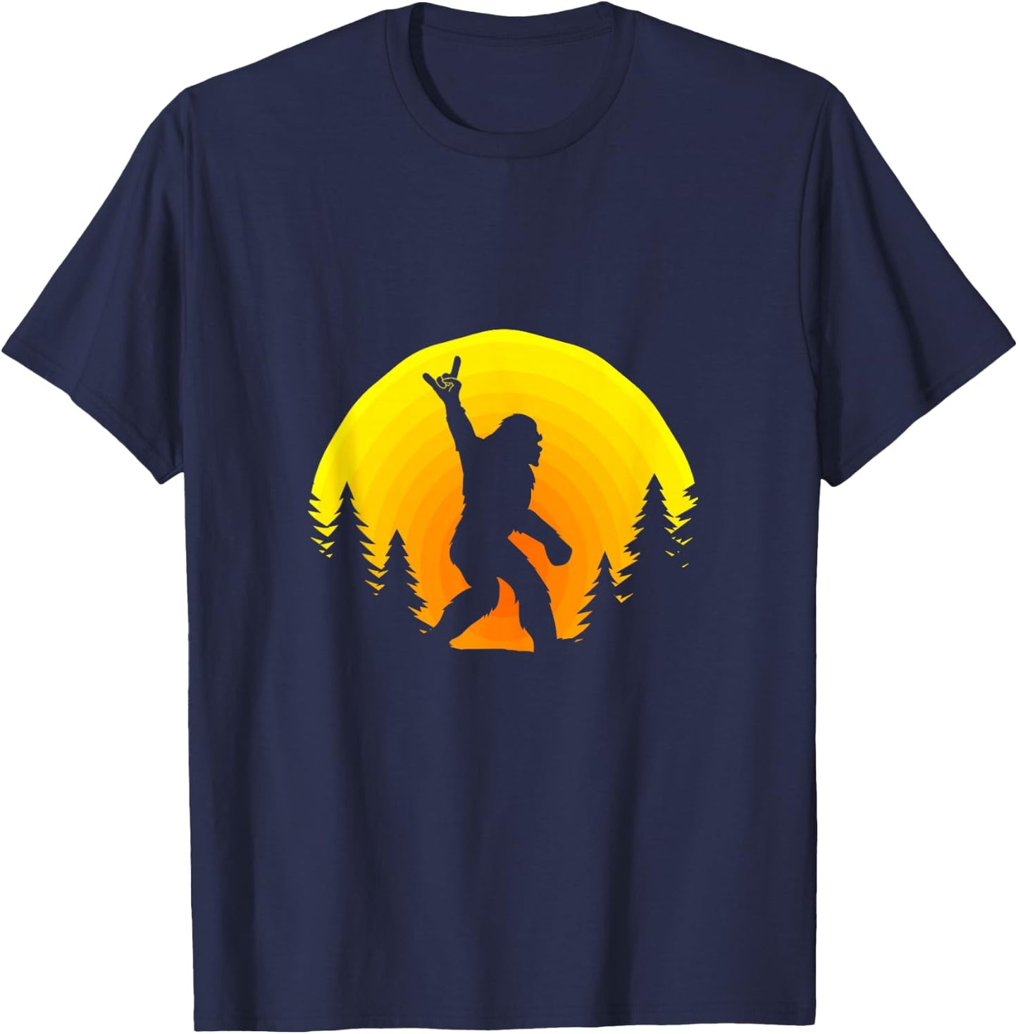 Funny Bigfoot Rock and Roll Sasquatch Believer Sunset T-Shirt - T-Shirt | Navy