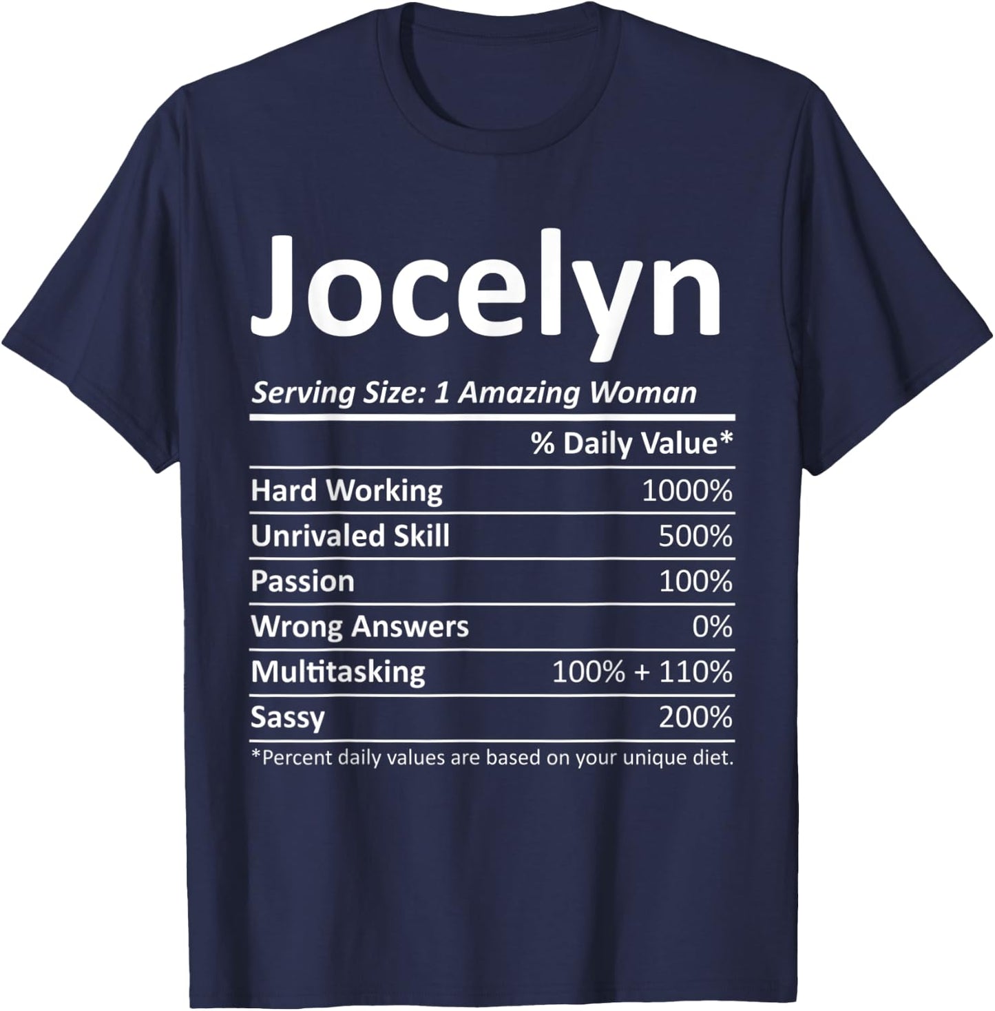 JOCELYN Nutrition Personalized Name Funny Christmas Gift T-Shirt - T-Shirt | Navy
