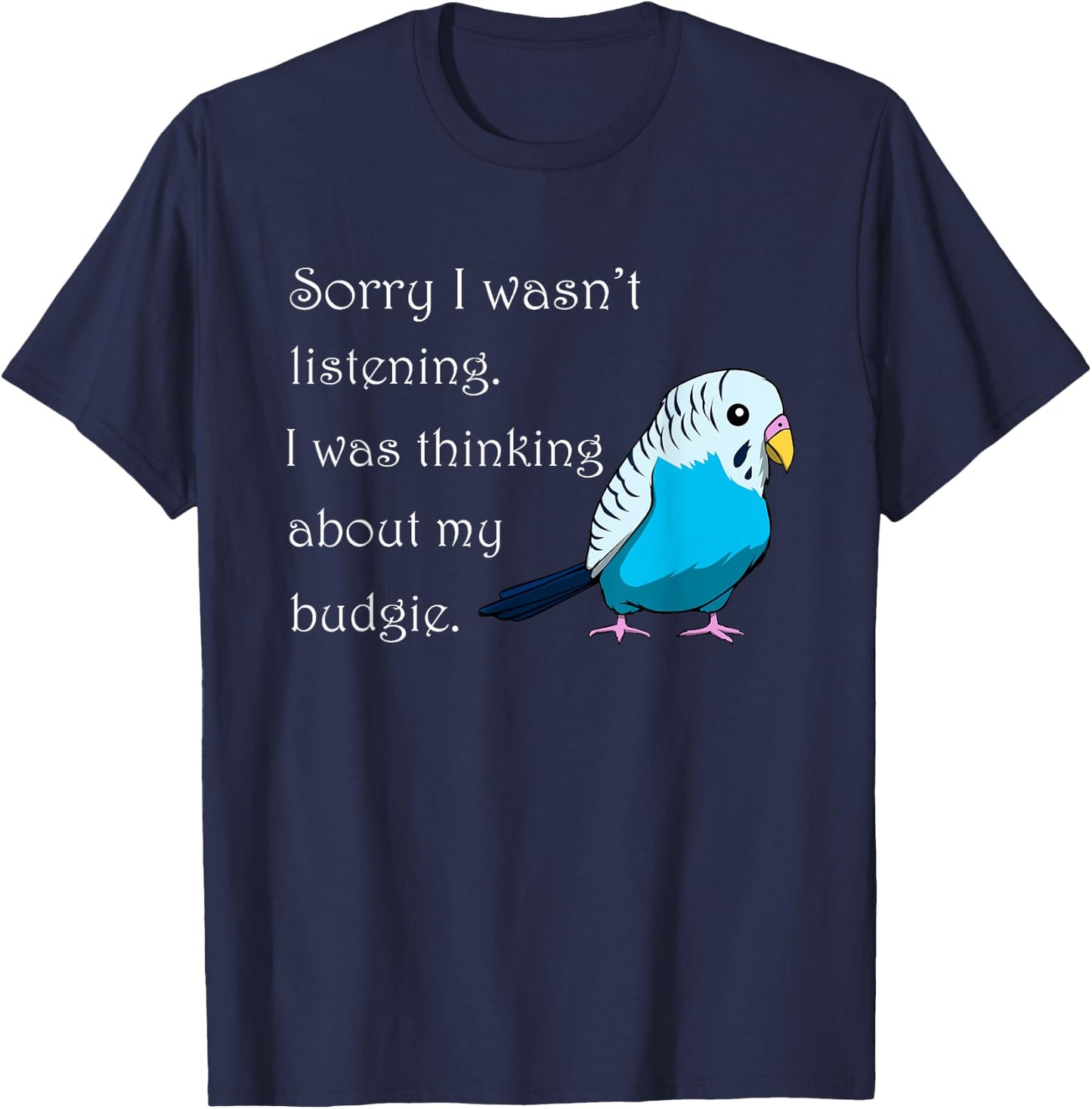 Thinking About My Budgie Cute Budgerigar T-Shirt - T-Shirt | Navy
