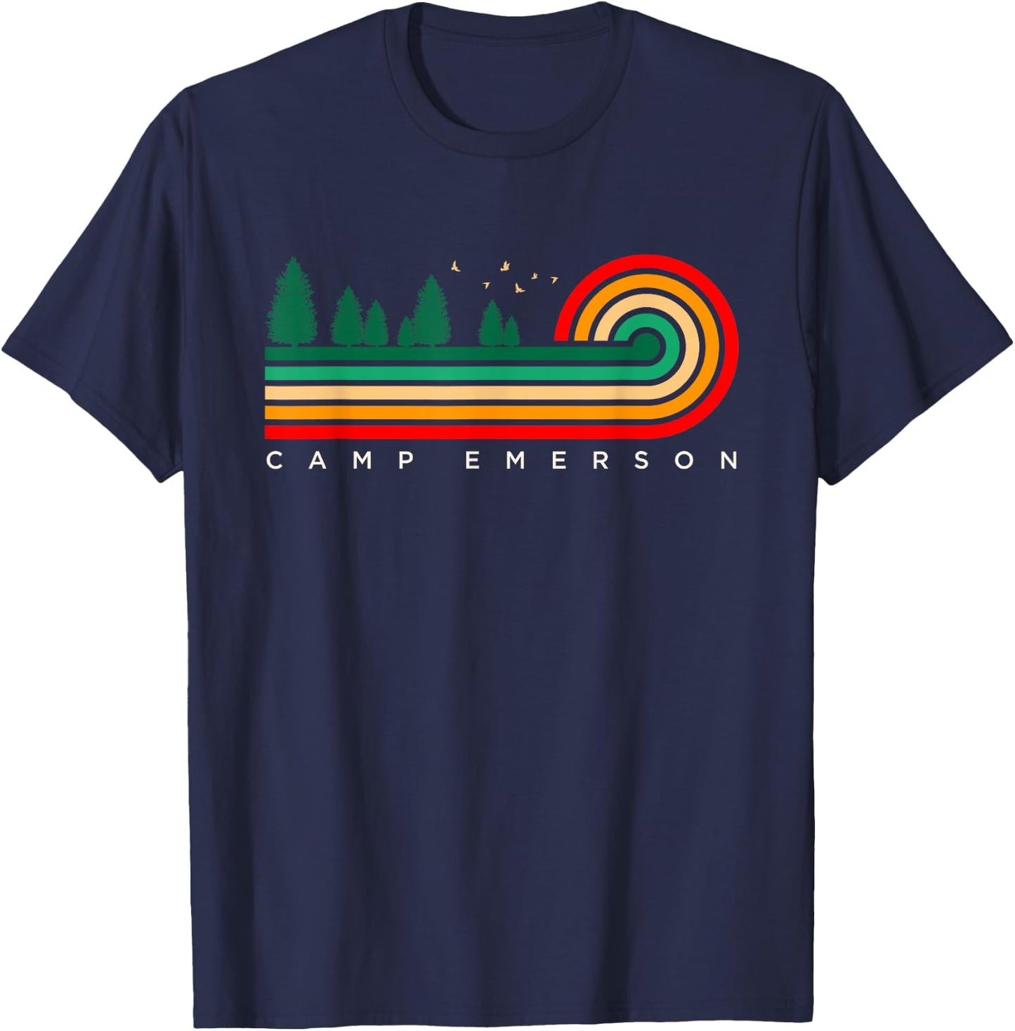 Evergreen Vintage Stripes Camp Emerson, Massachusetts T-Shirt - T-Shirt | Navy
