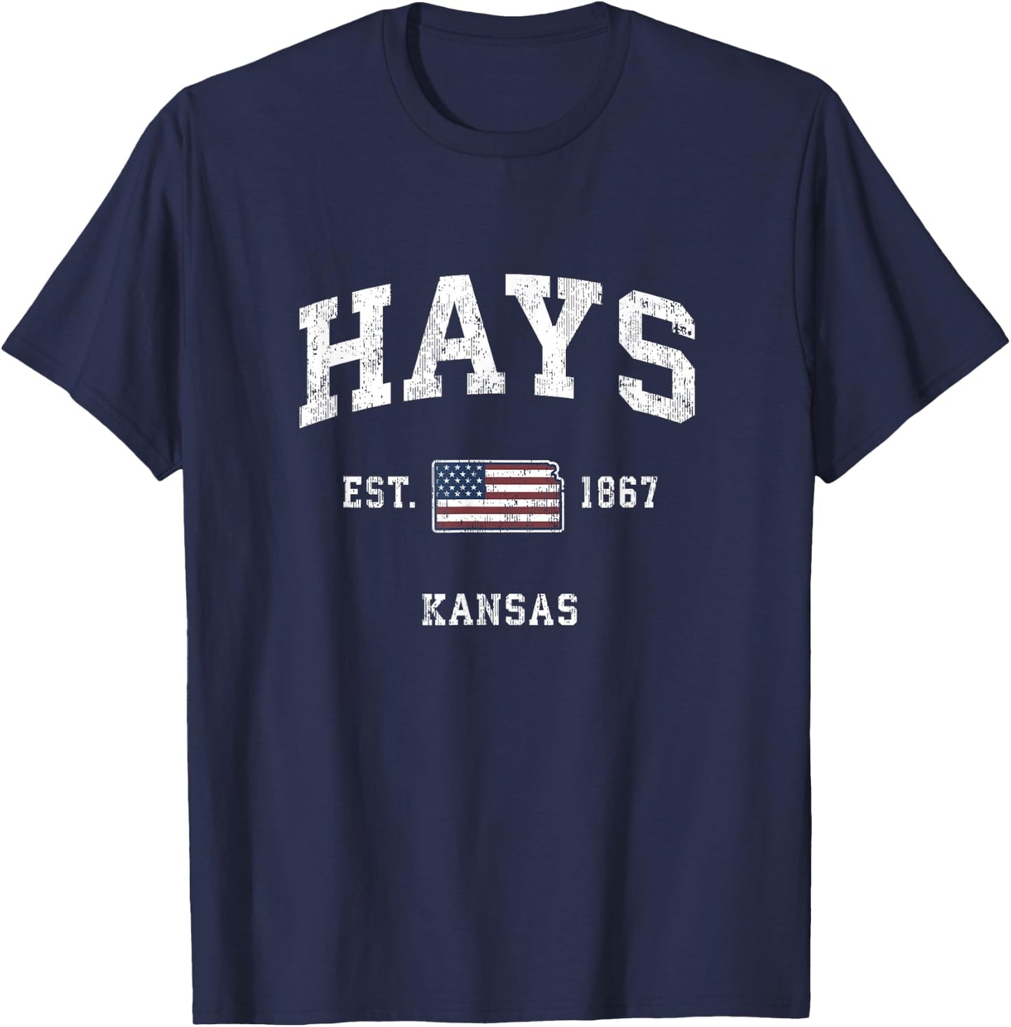 Hays Kansas KS Vintage American Flag Sports Design Kids Men T-Shirt - T-Shirt | Navy
