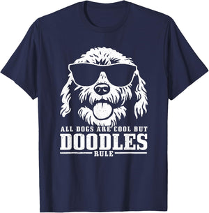 We Love Doodle Dogs - Goldendoodle Apparel Co. -Adults Black Cartoon Dog Pattern T-Shirt - T-Shirt | Navy