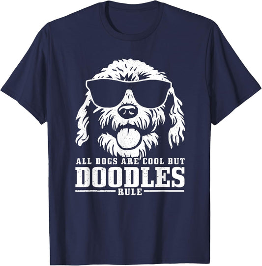 We Love Doodle Dogs - Goldendoodle Apparel Co. -Adults Black Cartoon Dog Pattern T-Shirt - T-Shirt | Navy