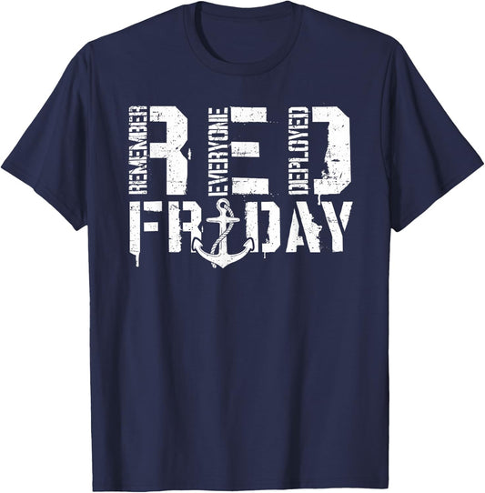Red Friday Anchor Military Supportive Army Stamp Remember T-Shirt - T-Shirt | Navy
