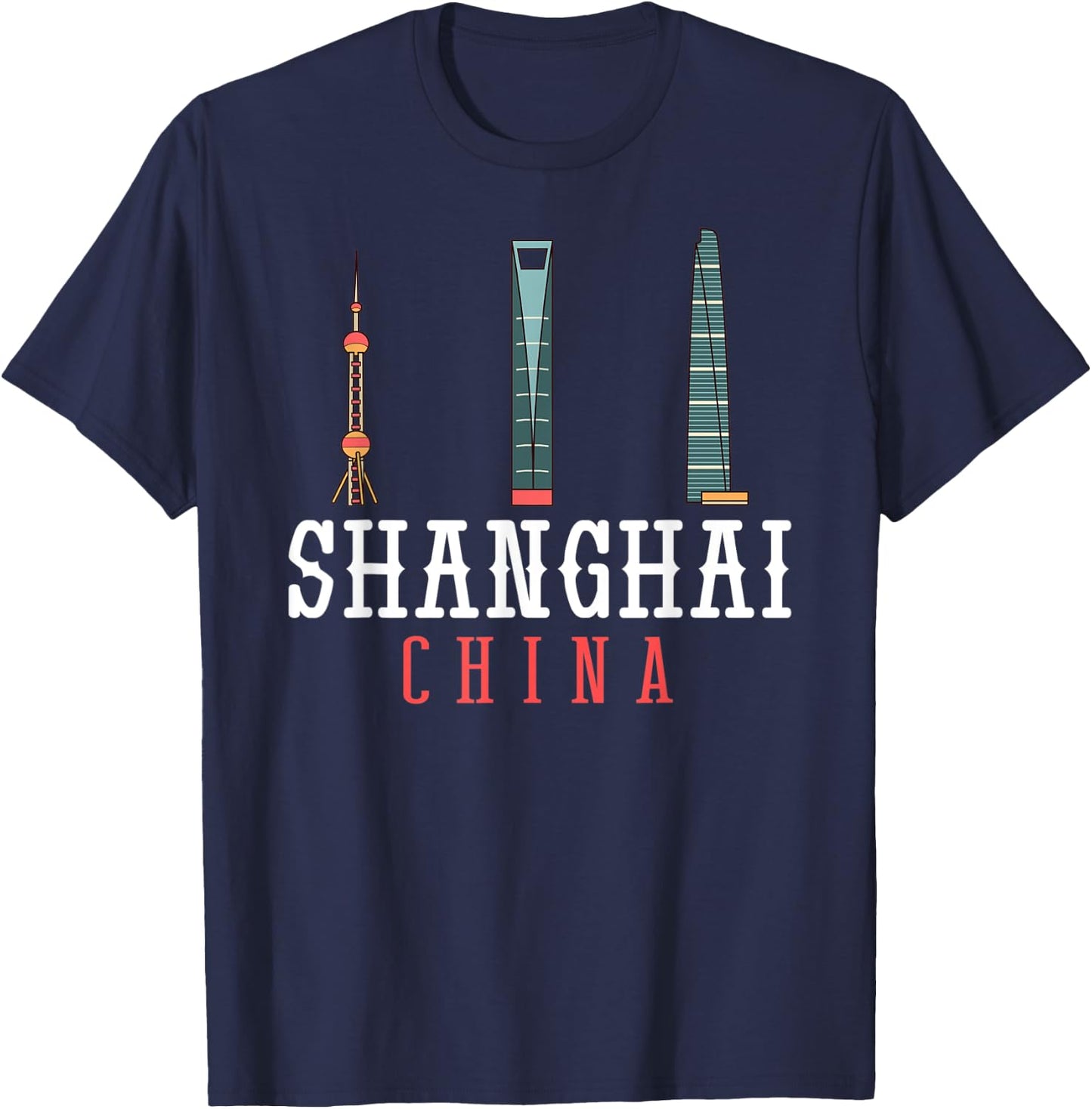 Shanghai China City Skyline Map T-Shirt - T-Shirt | Navy