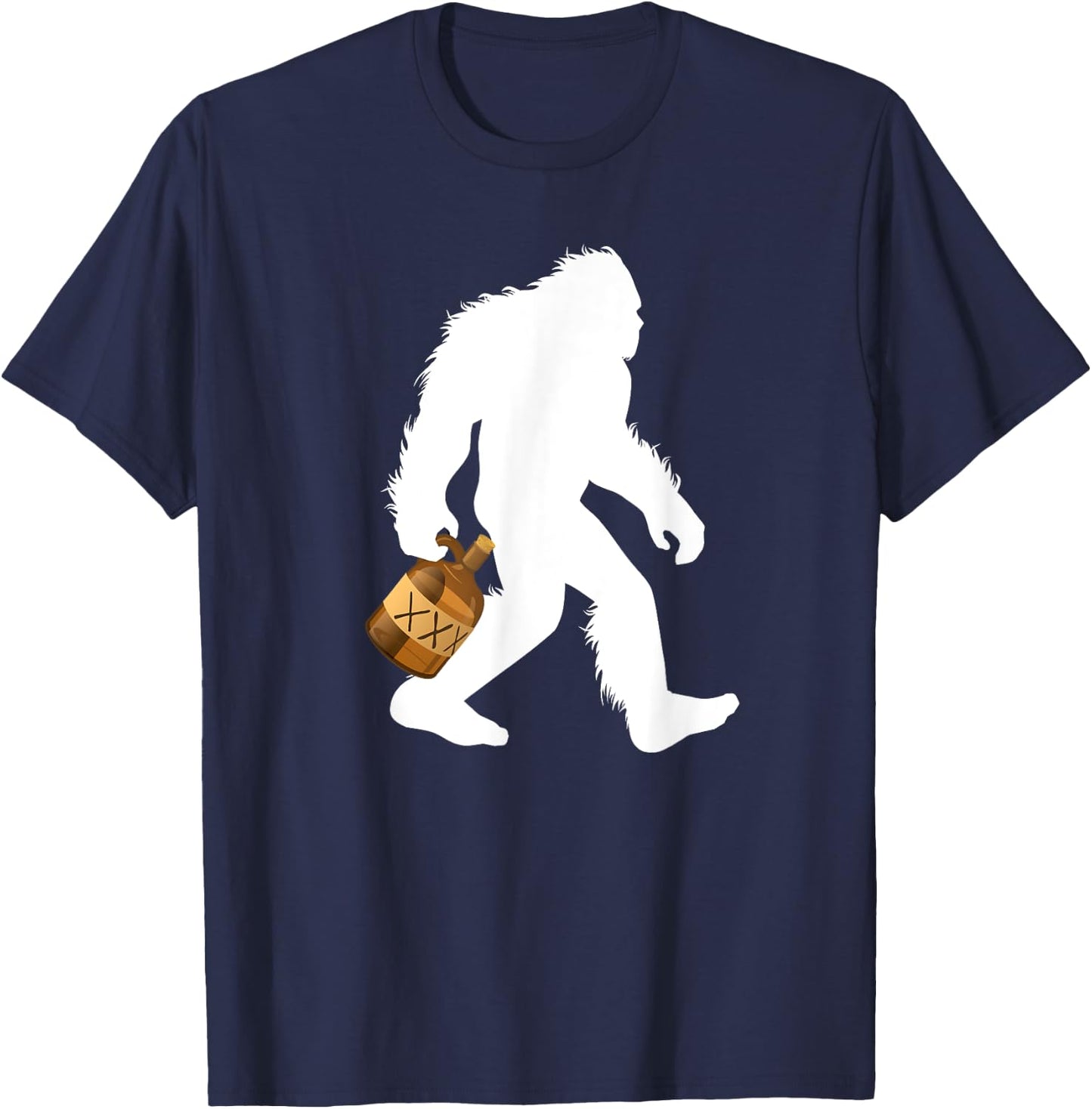Bigfoot With Moonshine Jug Drinking Sasquatch Moonshiner T-Shirt - T-Shirt | Navy
