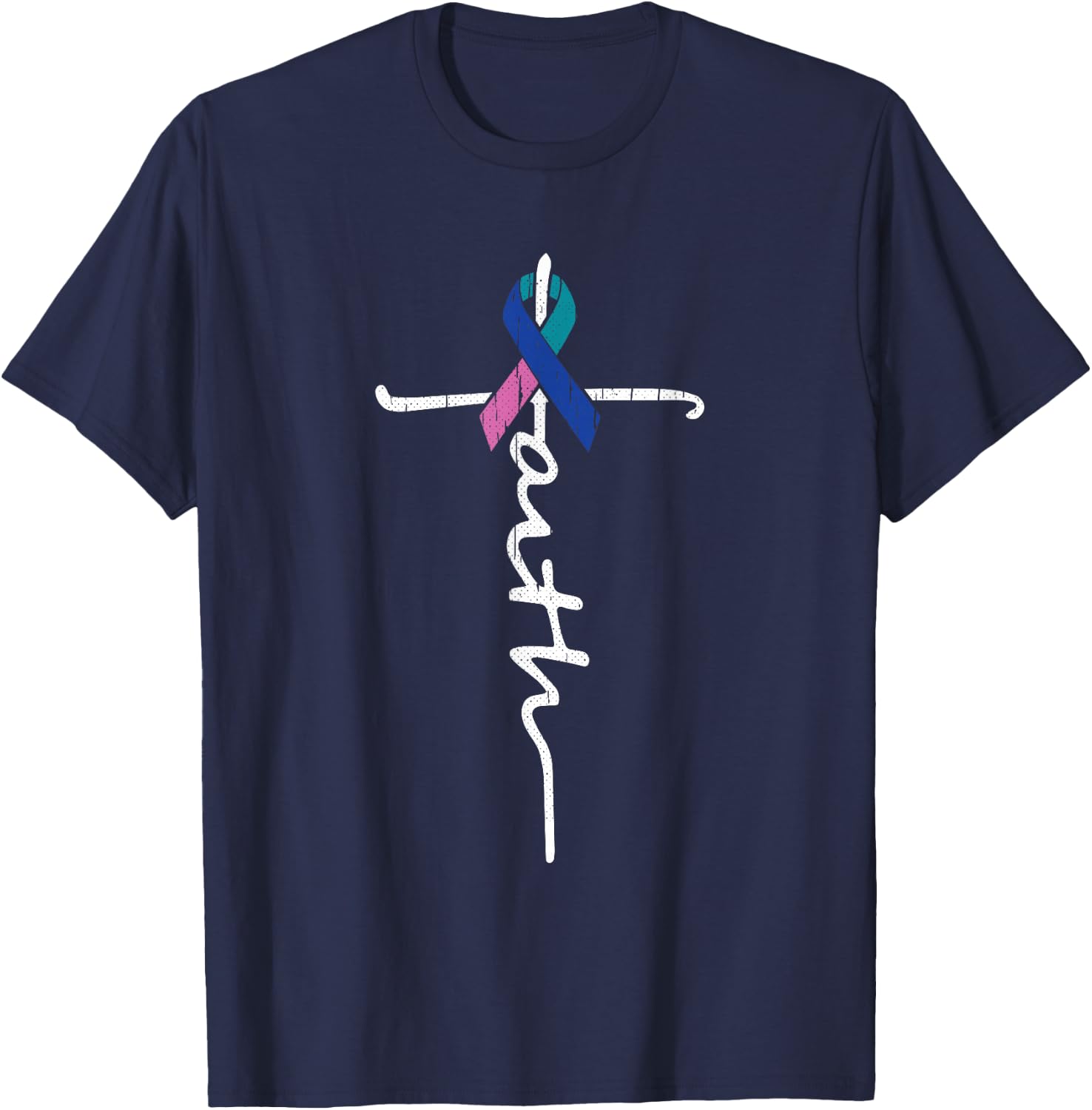 Faith Cross Thyroid Cancer Awareness Warrior Survivor T-Shirt - T-Shirt | Navy