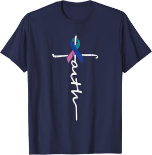 Faith Cross Thyroid Cancer Awareness Warrior Survivor T-Shirt - T-Shirt | Navy