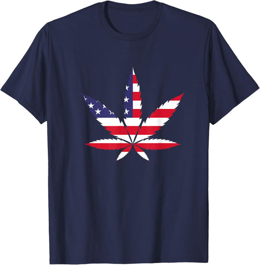 Marijuana USA Flag Weed Cannabis Smoker Pot Stoner Hemp 420 Men T-Shirt - T-Shirt | Navy