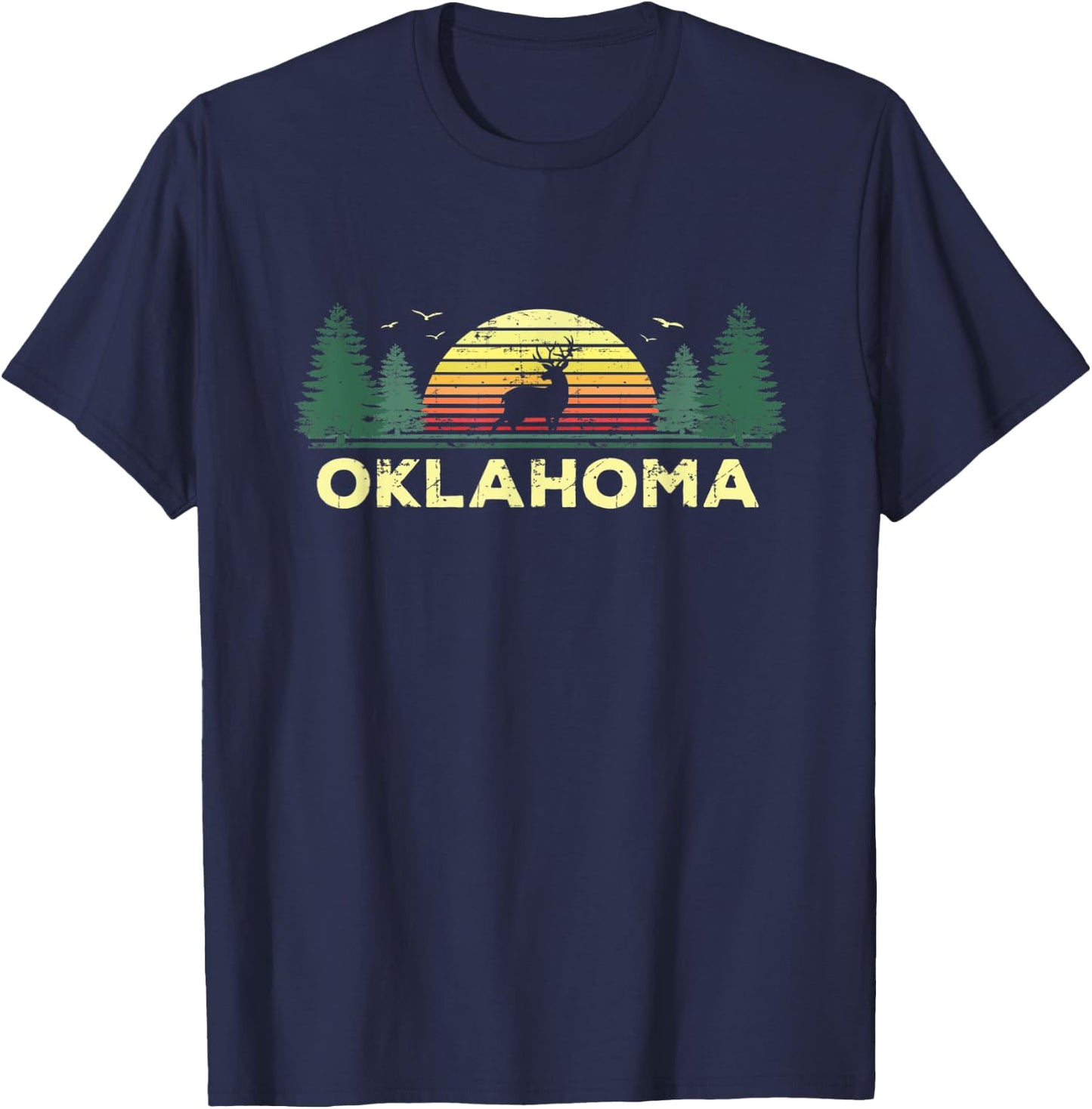 Oklahoma Vintage Deer Hunting Sunset Souvenir T-Shirt - T-Shirt | Navy