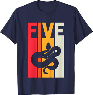 5th Birthday Vintage Snake Lover Pet Reptile 5 Years Old T-Shirt - T-Shirt | Navy
