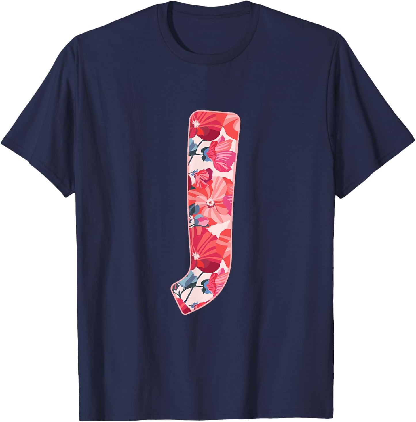 Letter J Alphabet First Name Consonant Flower Garden Gift T-Shirt - T-Shirt | Navy