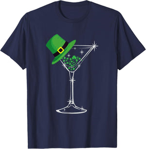 St. Patty's Day Four Leaf Clover Cute Martini Top Hat T-Shirt - T-Shirt | Navy