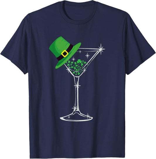 St. Patty's Day Four Leaf Clover Cute Martini Top Hat T-Shirt - T-Shirt | Navy