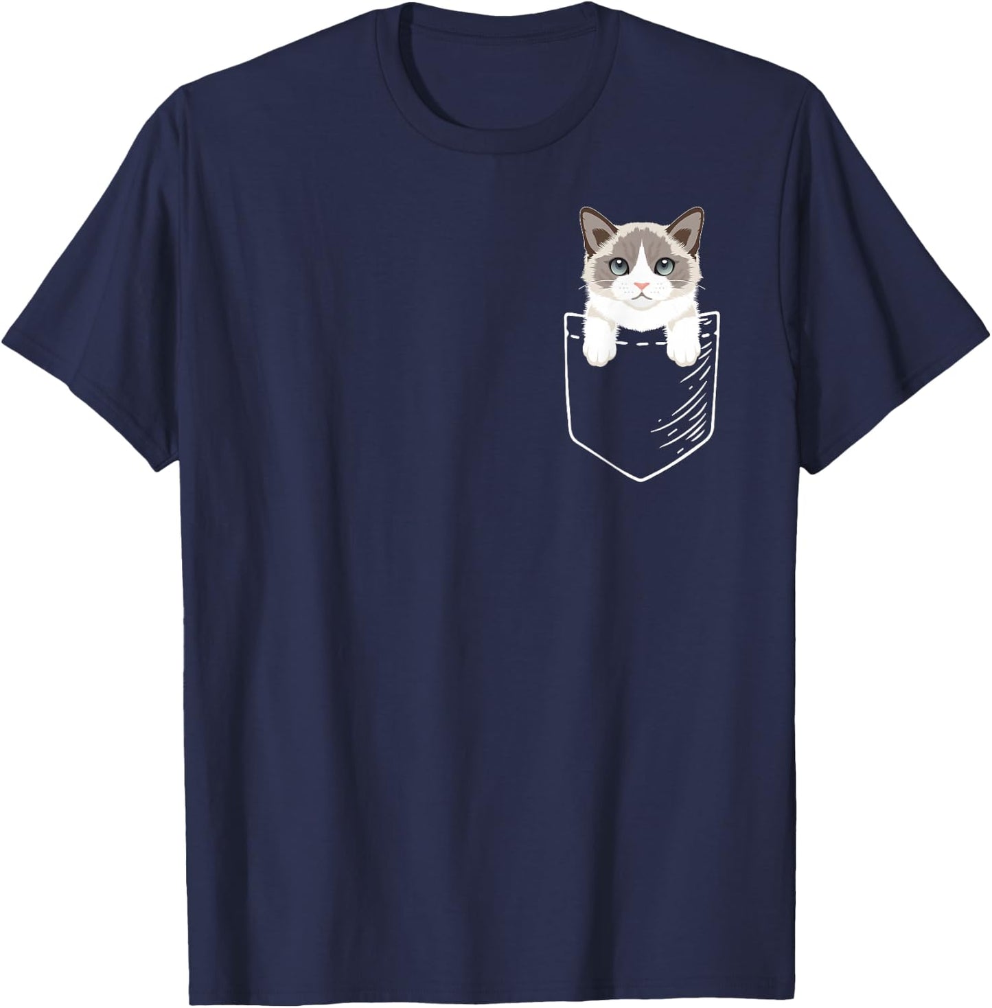 Girls Kids Cute Pocket Ragdoll Cat Lover T-Shirt - T-Shirt | Navy
