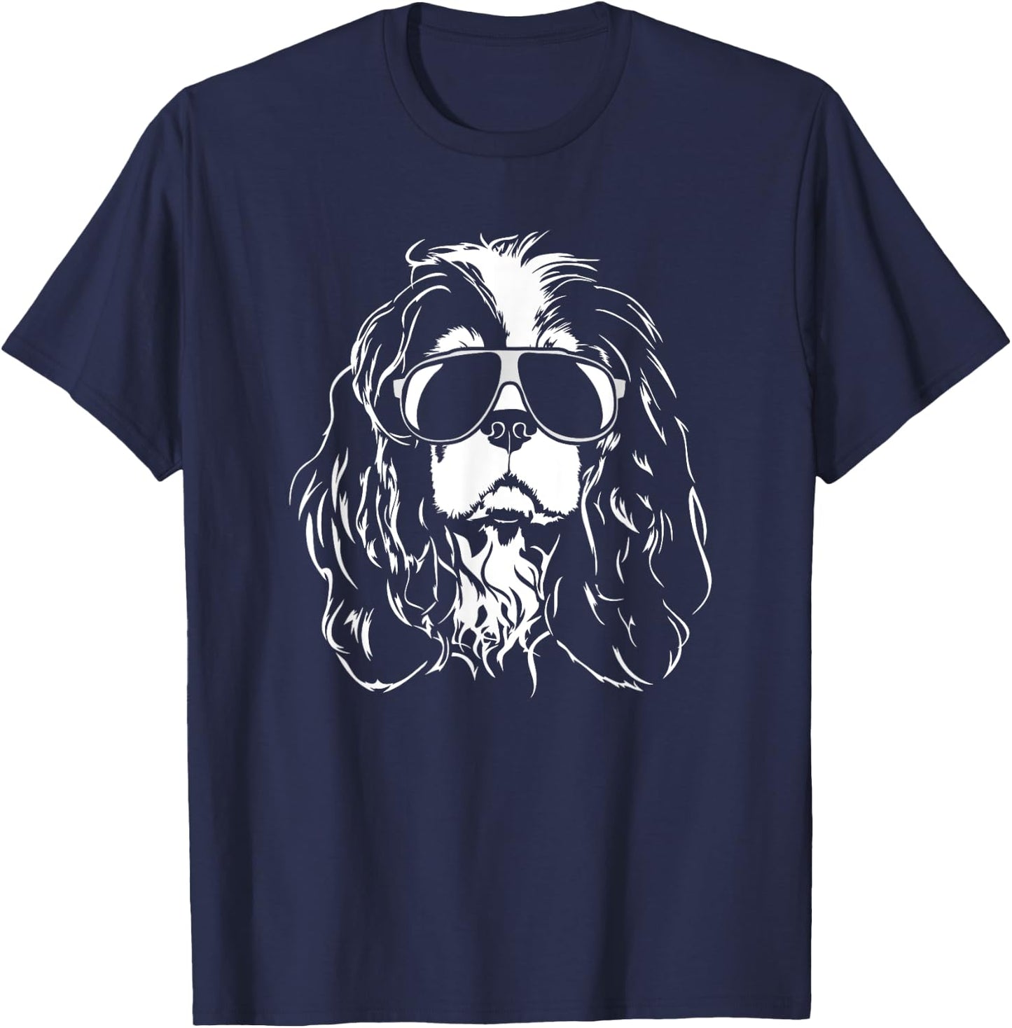 Funny Cavalier King Charles Spaniel sunglasses cool dog Men Women Girls Kids T-Shirt - T-Shirt | Navy