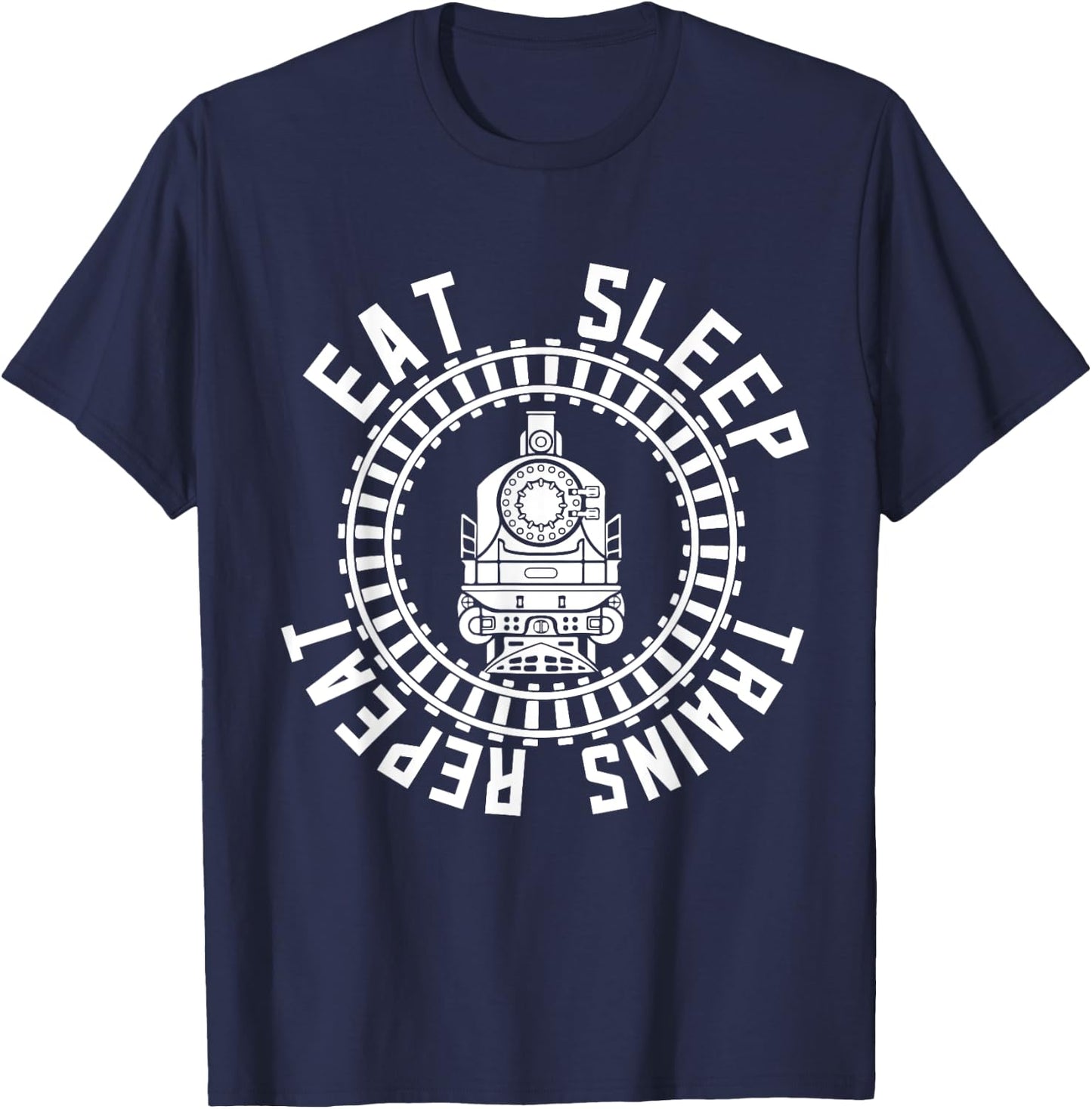 Train Rail Fan Kids Model Railroad Eat Sleep Trains Repeat T-Shirt - T-Shirt | Navy
