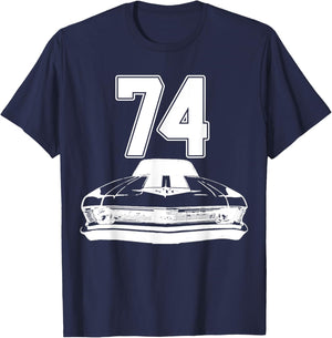 1974 74 Chevys Nova 2 Classic Car Old School Muscle Car T-Shirt - T-Shirt | Navy
