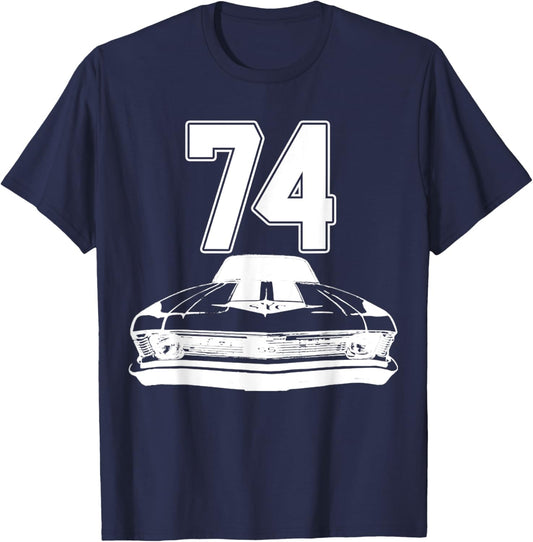 1974 74 Chevys Nova 2 Classic Car Old School Muscle Car T-Shirt - T-Shirt | Navy
