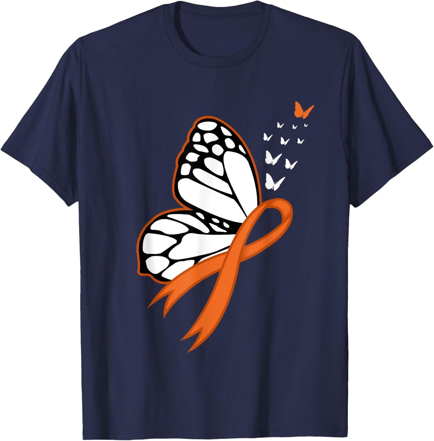 Leukemia Awareness Month Butterfly Cancer Gift - Adult, Black, Small, Short Sleeve, Classic Fit T-Shirt - T-Shirt | Navy