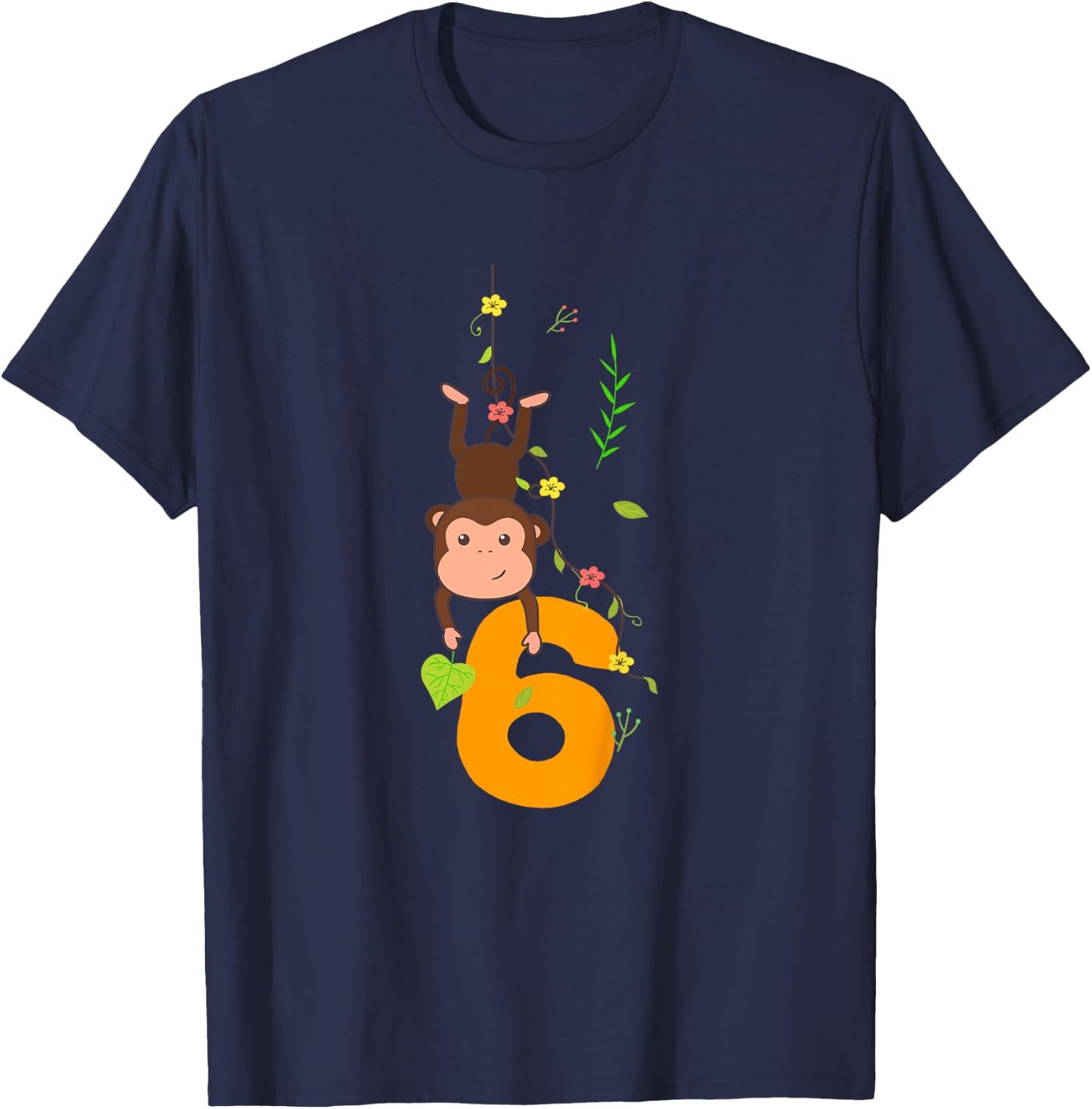 Kids Funny Cute Monkey Lover 6th Birthday Six 6 Yr 6 Year Old T-Shirt - T-Shirt | Navy