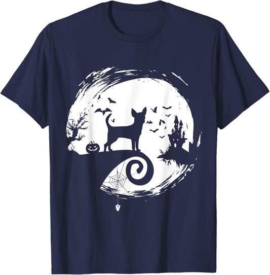 Chihuahua Halloween Costume Moon Silhouette Creepy T-Shirt - T-Shirt | Navy