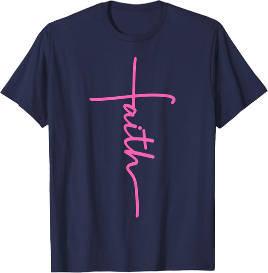Christian Faith Cross Hot Pink Believers Christians Gift T-Shirt - T-Shirt | Navy