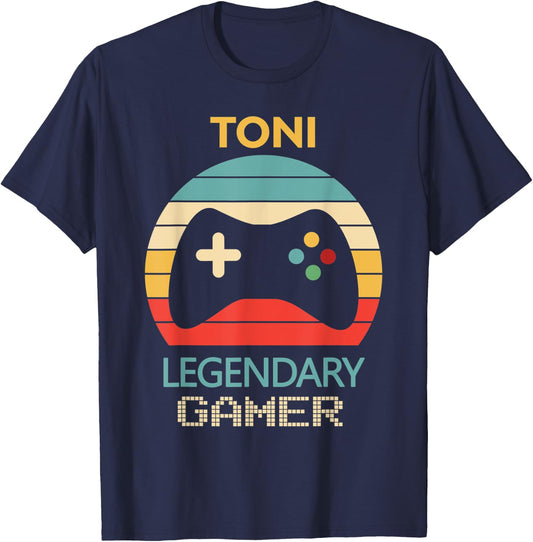 Toni Name Gift - Gamer Girl Personalized Legendary Gamer T-Shirt - T-Shirt | Navy