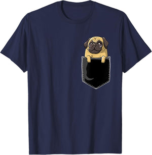 Pug Chest Pocket Pug Lover I Love Pugs Owners Carlino Pug T-Shirt - T-Shirt | Navy