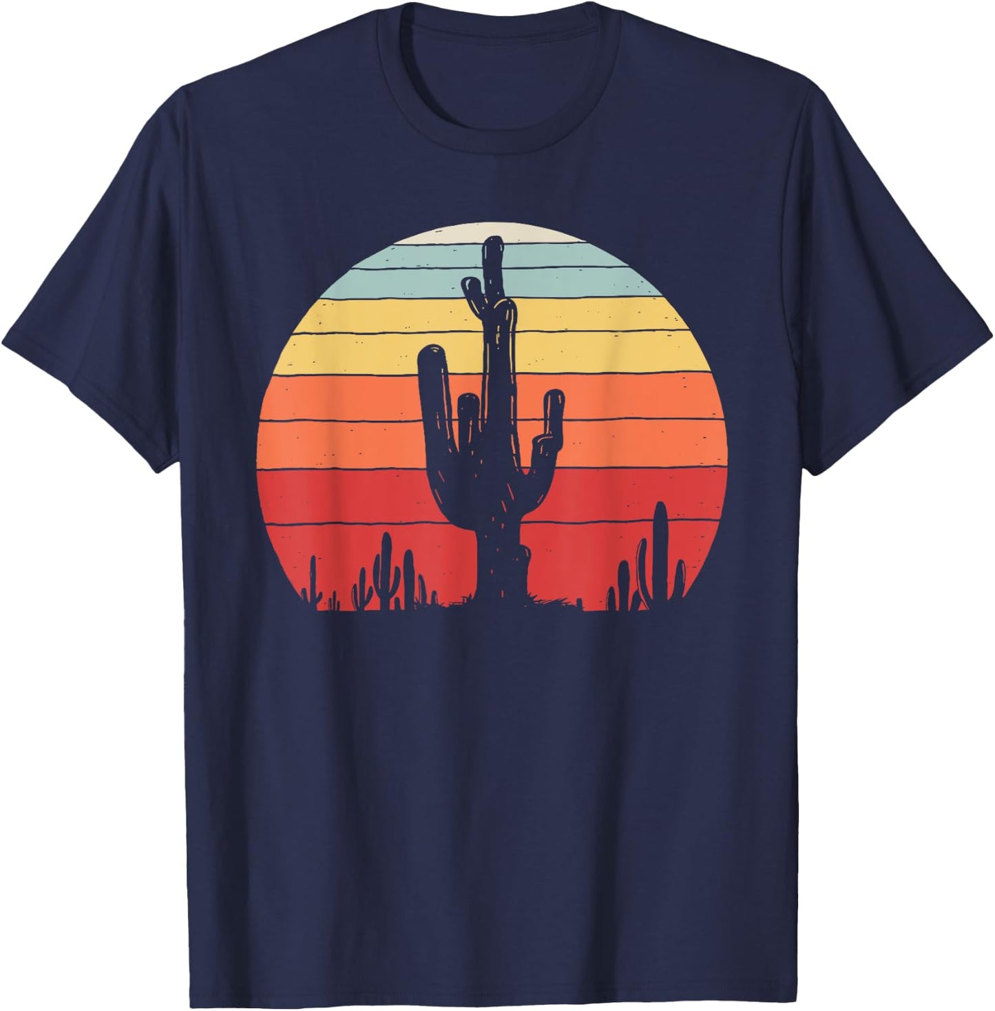 Vintage Retro Saguaro Cactus Sunset Opuntia Cactaceae T-Shirt - T-Shirt | Navy