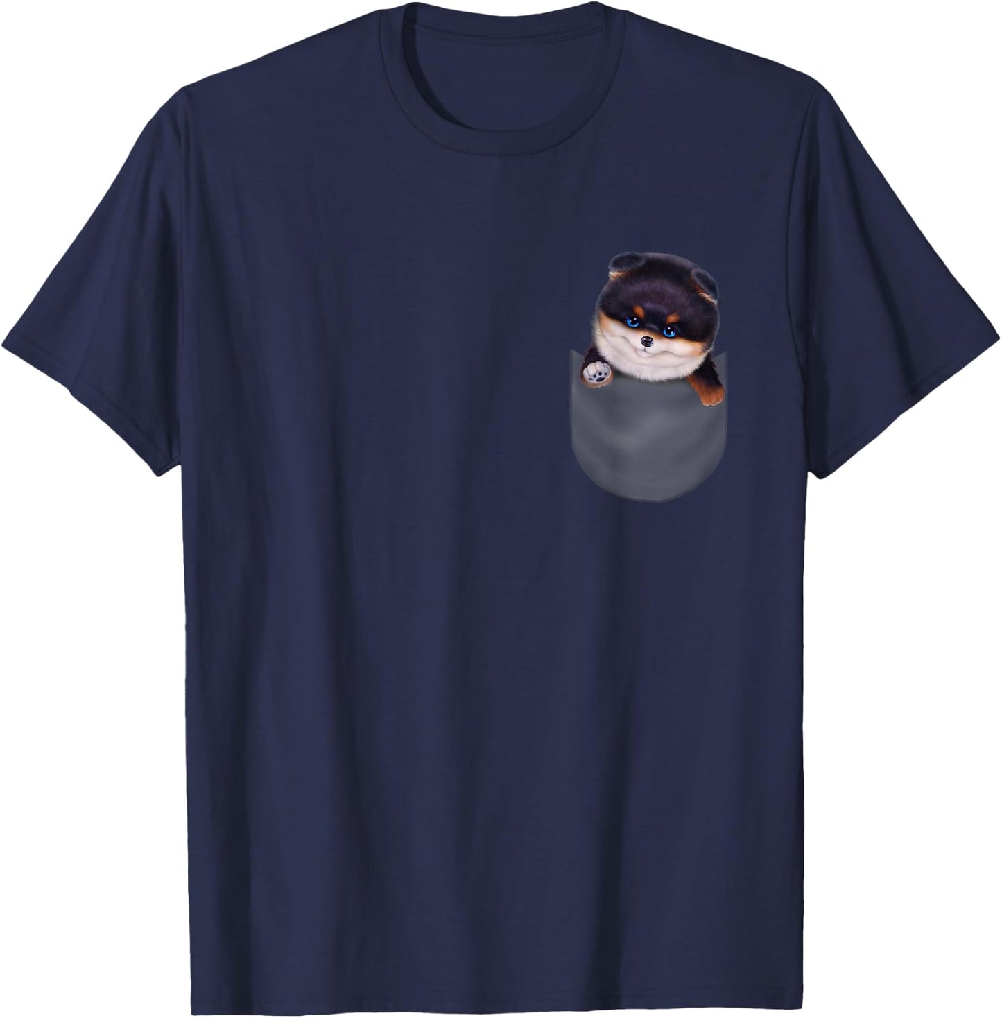 Black Tan Pomeranian Dog in Pocket Men Women Kids T-Shirt - T-Shirt | Navy