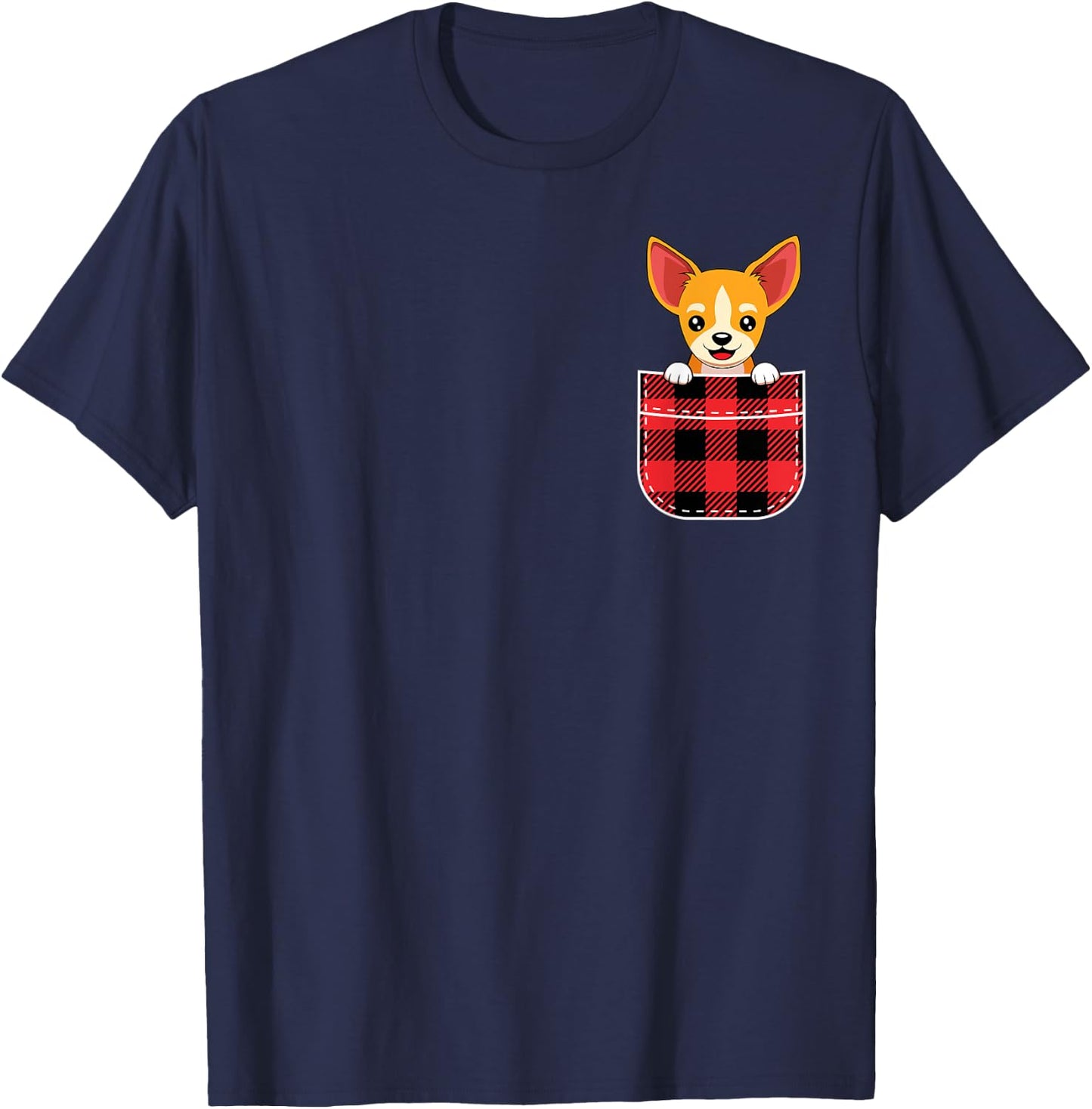 Cute Chihuahua Dog In Buffalo Plaid Pocket Christmas Gift T-Shirt - T-Shirt | Navy