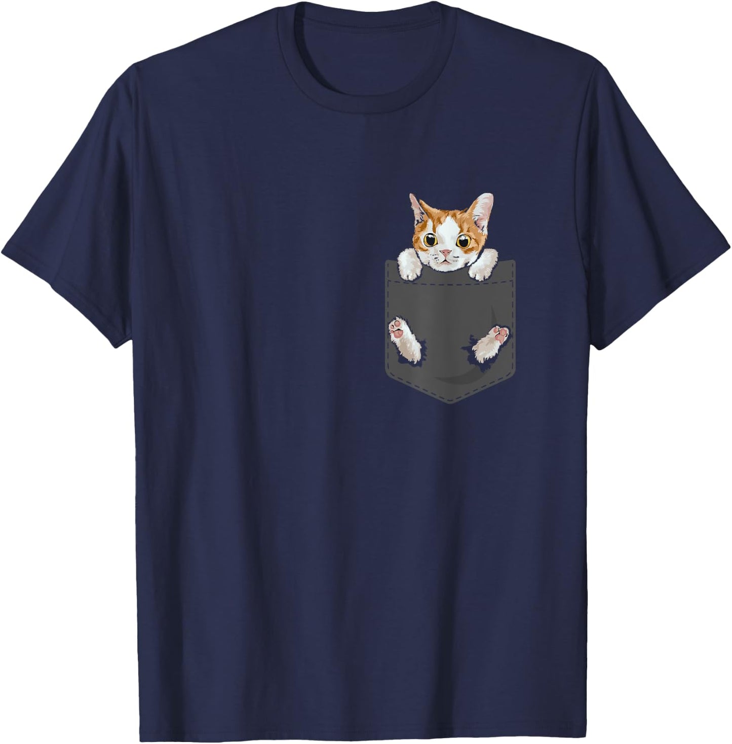 Hanging Cat in Pocket Cute Cat Lover Women Kids T-Shirt - T-Shirt | Navy