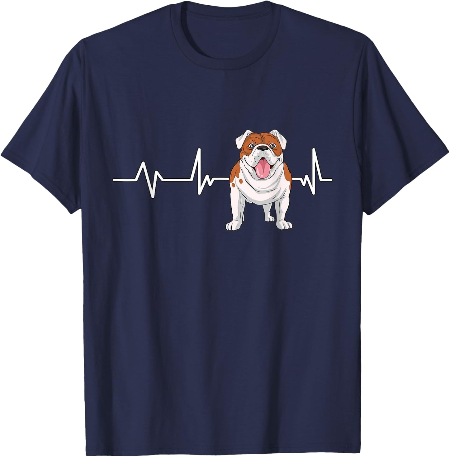 English Bulldog Heartbeat EKG Dog Owner Gift English Bulldog T-Shirt - T-Shirt | Navy