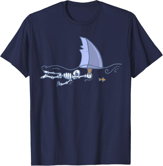 Halloween Swimming Shark Skeleton | Swimmers Gift T-Shirt - T-Shirt | Navy
