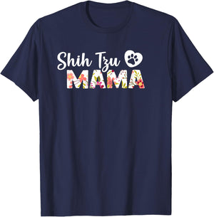 Shih Tzu Mama T Shirt Dog Paw Love Puppy Funny Gift Women Girls Kids T-Shirt - T-Shirt | Navy