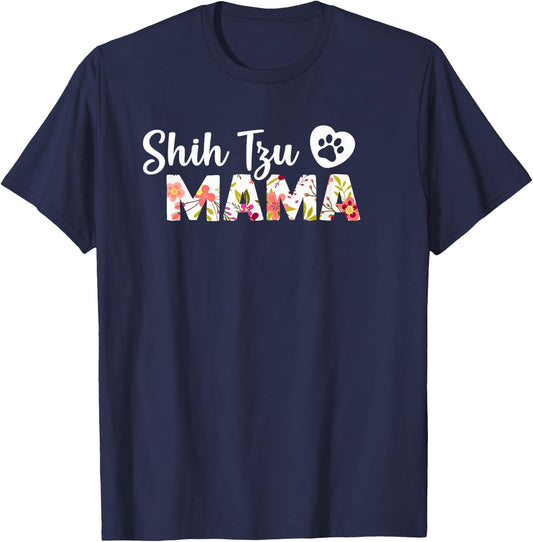 Shih Tzu Mama T Shirt Dog Paw Love Puppy Funny Gift Women Girls Kids T-Shirt - T-Shirt | Navy