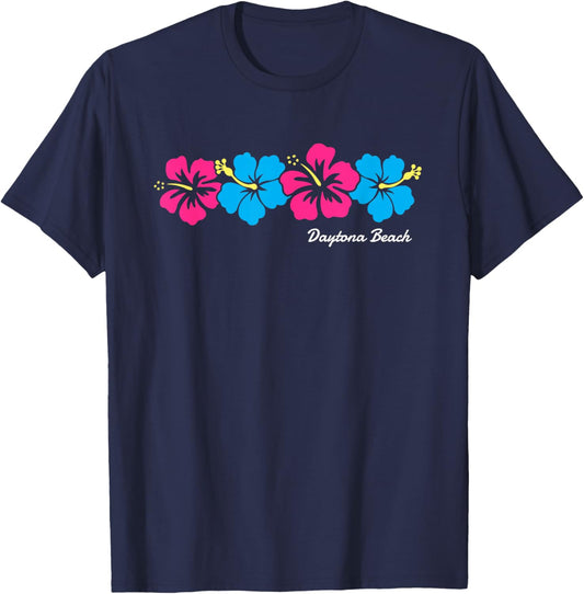 Daytona Beach Florida Hibiscus Flower Girls T-Shirt - T-Shirt | Navy