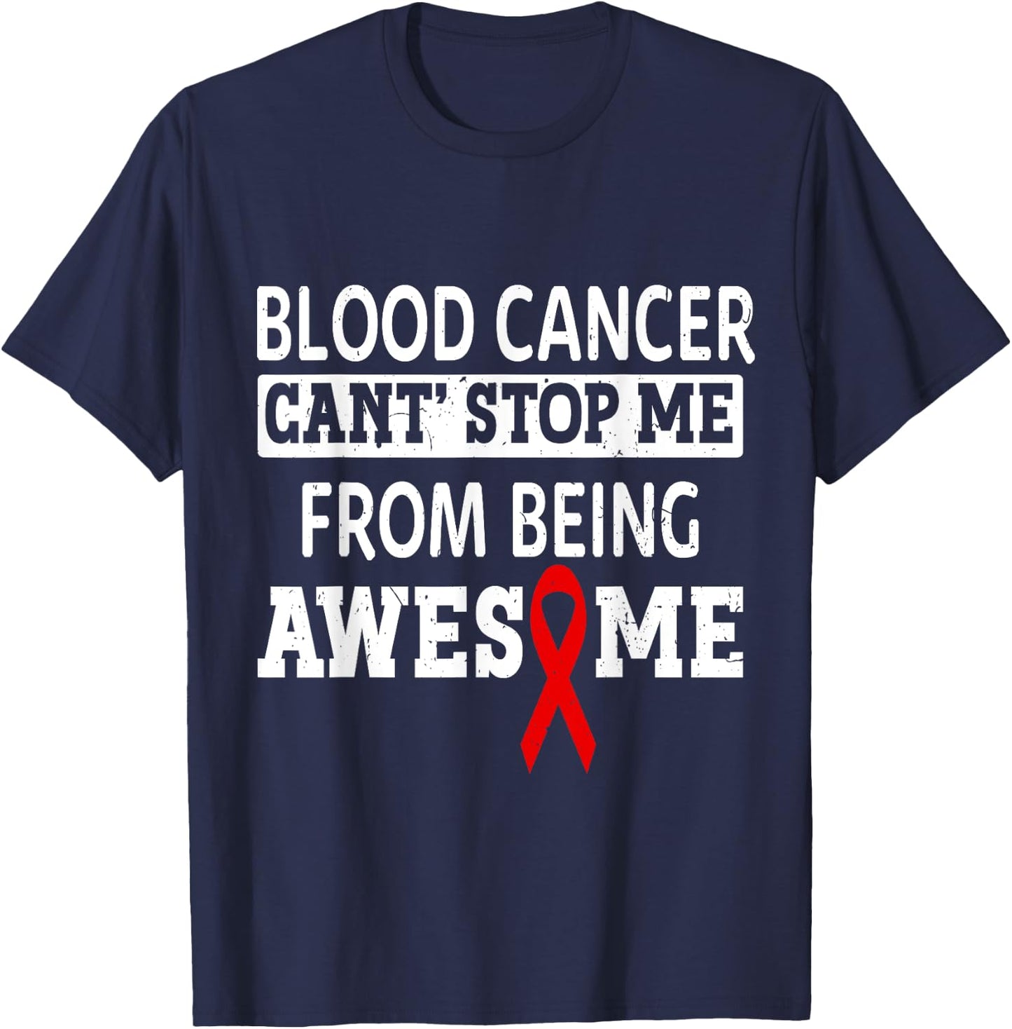 Blood Cancer Awareness Leukemia Warrior Red Ribbon T-Shirt - T-Shirt | Navy