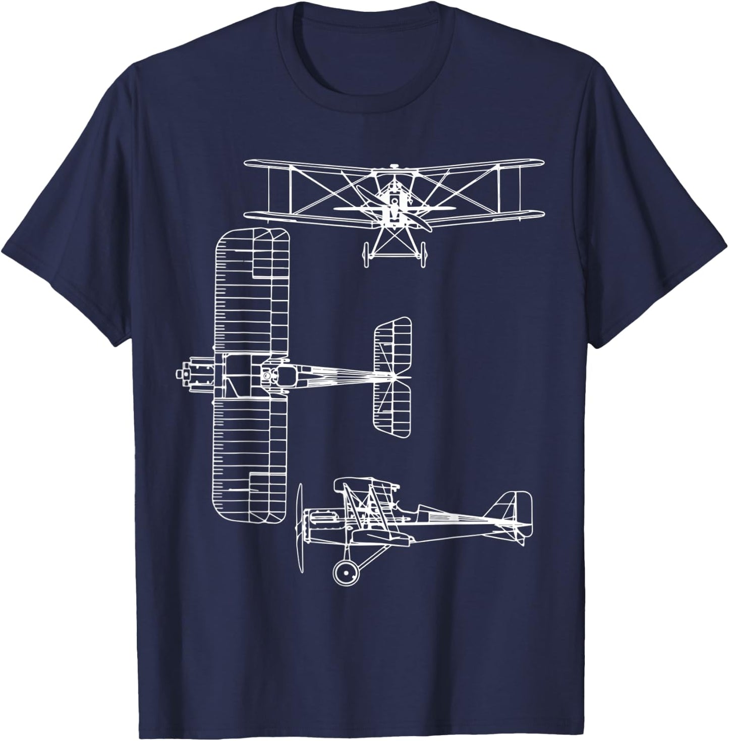 S.E.5 UK WW1 Plane Warbird Blueprint Schematics Diagram T-Shirt - T-Shirt | Navy