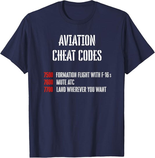 Aviation Cheat Codes Transponder Funny Pilot Gift T-Shirt - T-Shirt | Navy