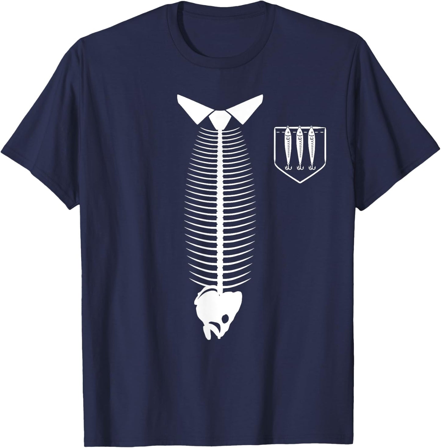 Tie Fish & Fake Pocket Funny Angler Fisherman Fishing Dad T-Shirt - T-Shirt | Navy