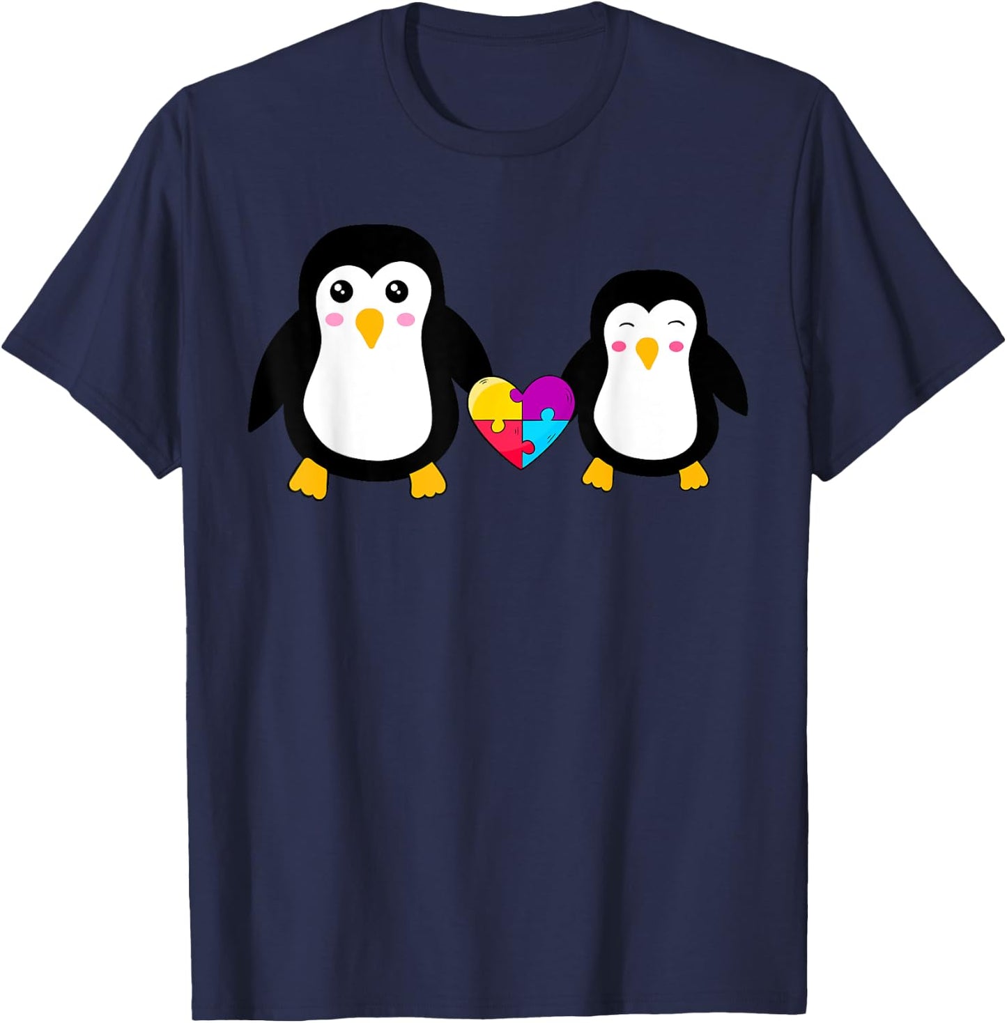 Autism Awareness Cute Penguin Heart Puzzles T-Shirt - T-Shirt | Navy