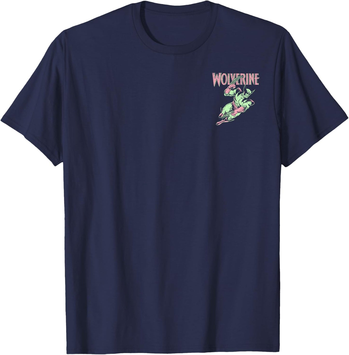 Marvel X-Men Wolverine Distressed Neon Front & Back T-Shirt - T-Shirt | Navy