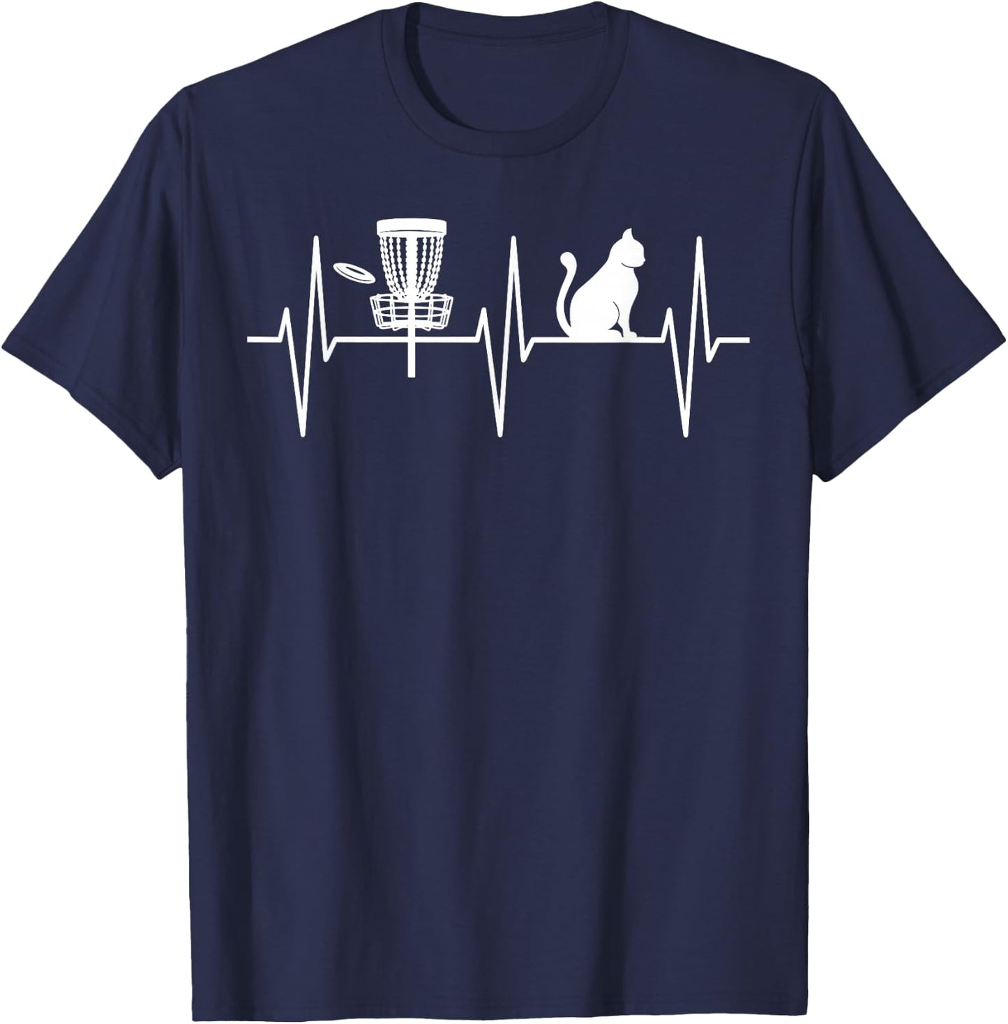 Disc Golf Shirt Funny Cat Lover Heartbeat Disc Golfer T-Shirt - T-Shirt | Navy