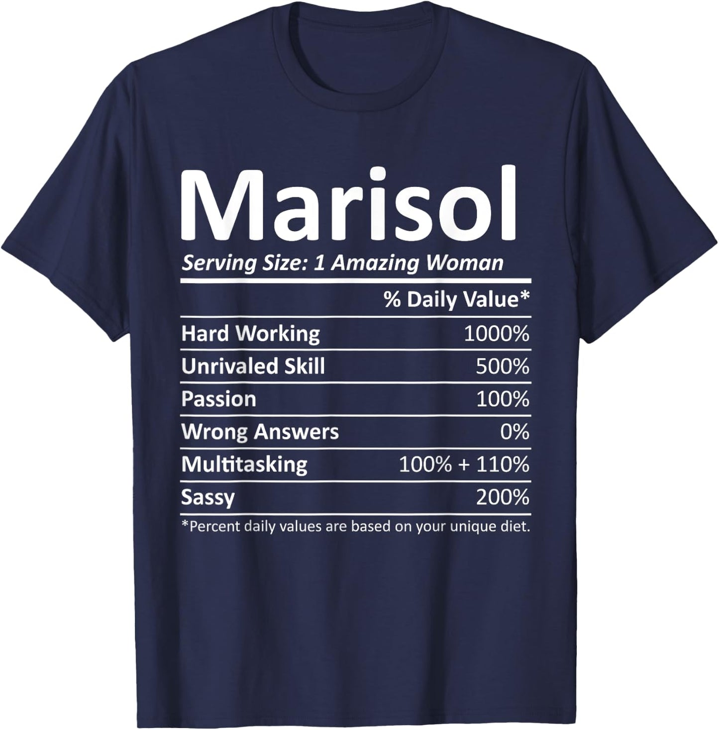 MARISOL Nutrition Personalized Name Funny Christmas Gift T-Shirt - T-Shirt | Navy