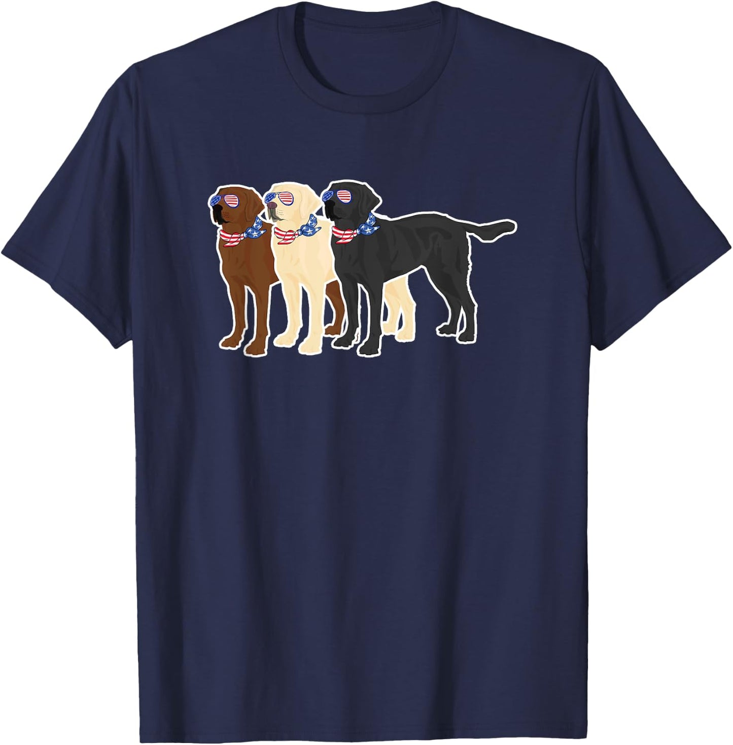3 Labrador Retrievers Wearing USA Glasses Brown Black Yellow T-Shirt - T-Shirt | Navy